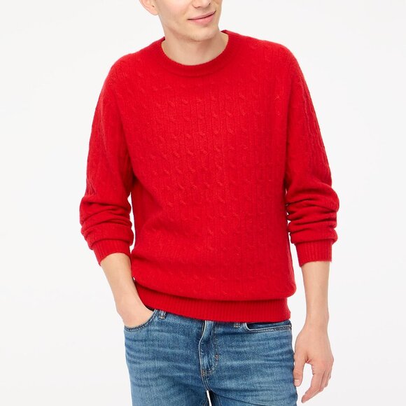 J. Crew Men’s Extra Soft Wool Blend Cable Crewneck Sweater in Deep Ruby | Size L - Picture 1 of 5